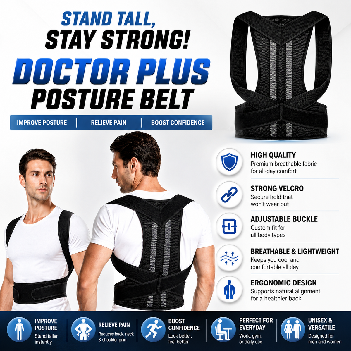 Doctor Plus Posture Corrector Belt Relieve Back & Shoulder Pain